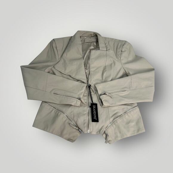 Blank NYC Size XL Faux Leather Vegan Zip Front Moto Jacket Cream Lined Edgy NWT - Picture 15 of 16